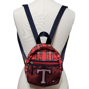 Vtg Y2K Tommy Hilfiger Mini Backpack Purse Red Plaid Big T Logo